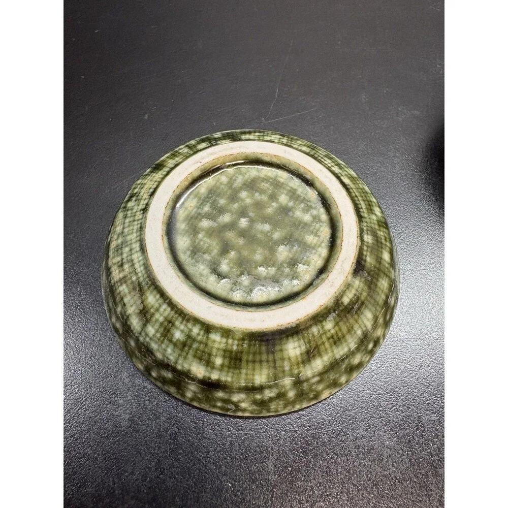 Japanese Style Stoneware- Green with Brown Accents- Set of 3 Plates
